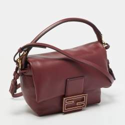 مملوكة مسبقًا Fendi Mama Baguette Drawstring Burgundy Leather Shoulder Bag