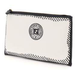 Pre Owned Fendi White Stamp Fabric Medium Pouch