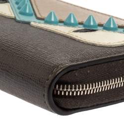 Pre Owned Fendi Multicolor Leather Mini Monster Eyes Zip Around Wallet