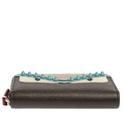 Pre Owned Fendi Multicolor Leather Mini Monster Eyes Zip Around Wallet