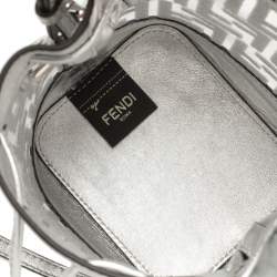 Pre Owned Fendi Silver PVC and Leather Mini Sequin F Mon Tresor Drawstring Bucket Bag