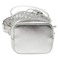 Pre Owned Fendi Silver PVC and Leather Mini Sequin F Mon Tresor Drawstring Bucket Bag