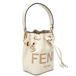 Pre Owned Fendi White Leather Mini Logo Mon Tresor Drawstring Bucket Bag