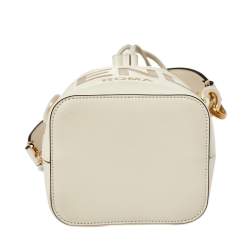 Pre Owned Fendi White Leather Mini Logo Mon Tresor Drawstring Bucket Bag