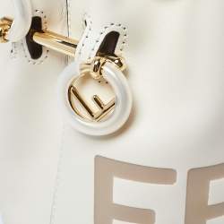 Pre Owned Fendi White Leather Mini Logo Mon Tresor Drawstring Bucket Bag