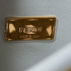 Pre Owned Fendi White Woven Leather Mini Peekaboo Top Handle Bag