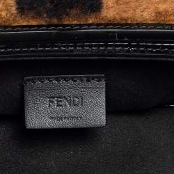 Pre Owned حقيبة باغيت فندي ميني بيكوين جلد لامع وفرو بني/أسود