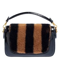 Pre Owned حقيبة باغيت فندي ميني بيكوين جلد لامع وفرو بني/أسود