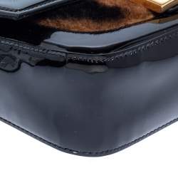 Pre Owned حقيبة باغيت فندي ميني بيكوين جلد لامع وفرو بني/أسود