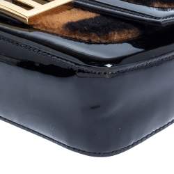 Pre Owned حقيبة باغيت فندي ميني بيكوين جلد لامع وفرو بني/أسود