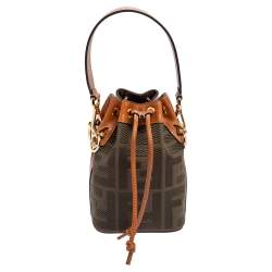 Fendi Mon Tresor Bucket Bag Zucca Embossed Leather Mini Brown 2319198