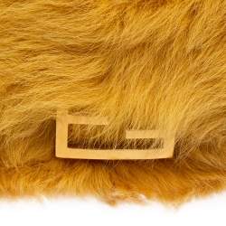 Pre Owned Fendi Yellow Fur And Leather Mini Baguette Bag