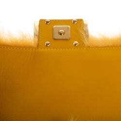 Pre Owned Fendi Yellow Fur And Leather Mini Baguette Bag