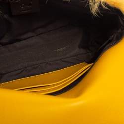 Pre Owned Fendi Yellow Fur And Leather Mini Baguette Bag