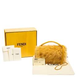 Pre Owned Fendi Yellow Fur And Leather Mini Baguette Bag