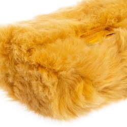 Pre Owned Fendi Yellow Fur And Leather Mini Baguette Bag
