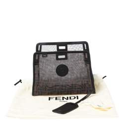 Pre Owned Fendi Tobacco Zucca Mesh and Leather Small Peekaboo Defender Clutch