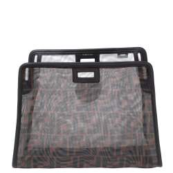 Pre Owned Fendi Tobacco Zucca Mesh and Leather Small Peekaboo Defender Clutch