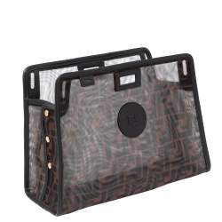 Pre Owned Fendi Tobacco Zucca Mesh and Leather Small Peekaboo Defender Clutch