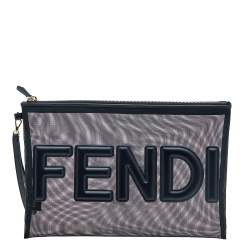 Fendi F is Fendi Black Pebbled Leather Flat Pouch Large 8N0152