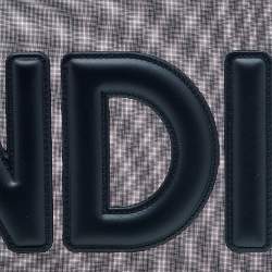 Pre Owned Fendi Black Mesh and Leather Large Logo Flat Pouch