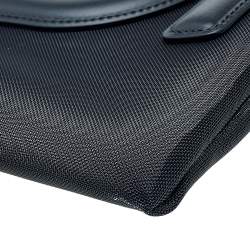 Pre Owned Fendi Black Mesh and Leather Large Logo Flat Pouch