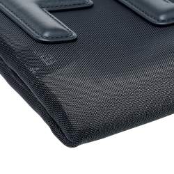 Pre Owned Fendi Black Mesh and Leather Large Logo Flat Pouch
