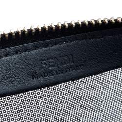 Pre Owned Fendi Black Mesh and Leather Large Logo Flat Pouch