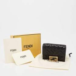 مملوكة مسبقًا محفظة فندي جلد نقشة أف أف أسود ثلاثية الطية صغيرة 