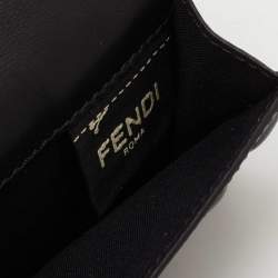 مملوكة مسبقًا محفظة فندي جلد نقشة أف أف أسود ثلاثية الطية صغيرة 