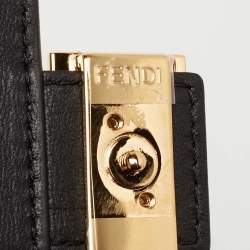 مملوكة مسبقًا محفظة فندي جلد نقشة أف أف أسود ثلاثية الطية صغيرة 