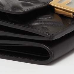 مملوكة مسبقًا محفظة فندي جلد نقشة أف أف أسود ثلاثية الطية صغيرة 