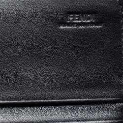 Pre Owned Fendi Black Leather Studded Flap Wallet On Chain