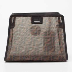 Pre Owned Fendi Brown Zucca Mesh and Leather Small Peekaboo Defender Pouch