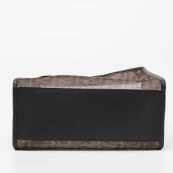 Pre Owned Fendi Brown Zucca Mesh and Leather Small Peekaboo Defender Pouch