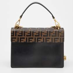 Pre Owned Fendi Brown/Black FF Embossed Leather Kan U Shoulder Bag