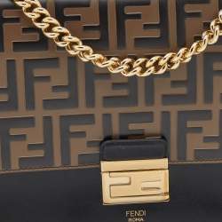 Pre Owned Fendi Brown/Black FF Embossed Leather Kan U Shoulder Bag