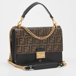 Pre Owned Fendi Brown/Black FF Embossed Leather Kan U Shoulder Bag