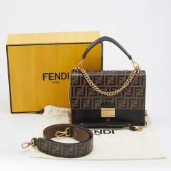 Pre Owned Fendi Brown/Black FF Embossed Leather Kan U Shoulder Bag