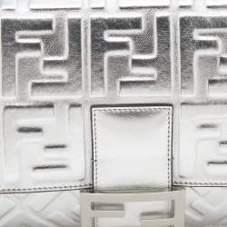 Fendi Silver FF Embossed Leather Large Baguette Shoulder Bags