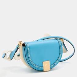 Pre Owned Fendi Blue Leather Moonlight Crossbody Bag