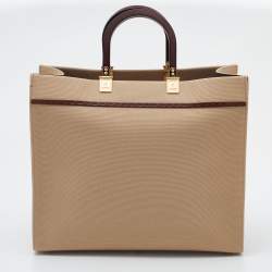 Pre Owned Fendi Beige Canvas Medium Sunshine Tote