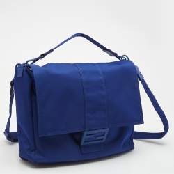 Fendi Blue Nylon Large Baguette Messenger Bag