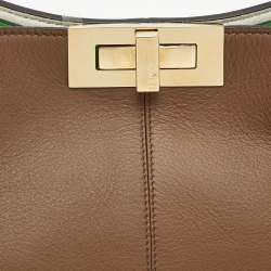 Pre Owned Fendi Brown Leather Large X Lite Peekaboo Top Handle Bag
