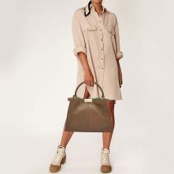 Pre Owned Fendi Brown Leather Large X Lite Peekaboo Top Handle Bag