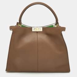 Pre Owned Fendi Brown Leather Large X Lite Peekaboo Top Handle Bag