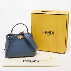 Pre Owned Fendi Navy Blue Leather Mini Peekaboo Top Handle Bag