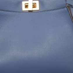 Pre Owned Fendi Navy Blue Leather Mini Peekaboo Top Handle Bag