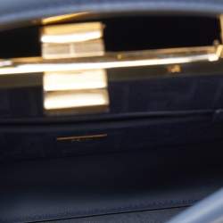 Pre Owned Fendi Navy Blue Leather Mini Peekaboo Top Handle Bag