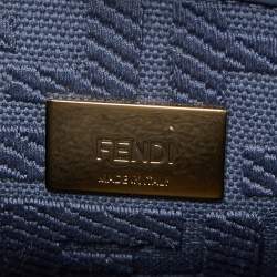 Pre Owned Fendi Navy Blue Leather Mini Peekaboo Top Handle Bag